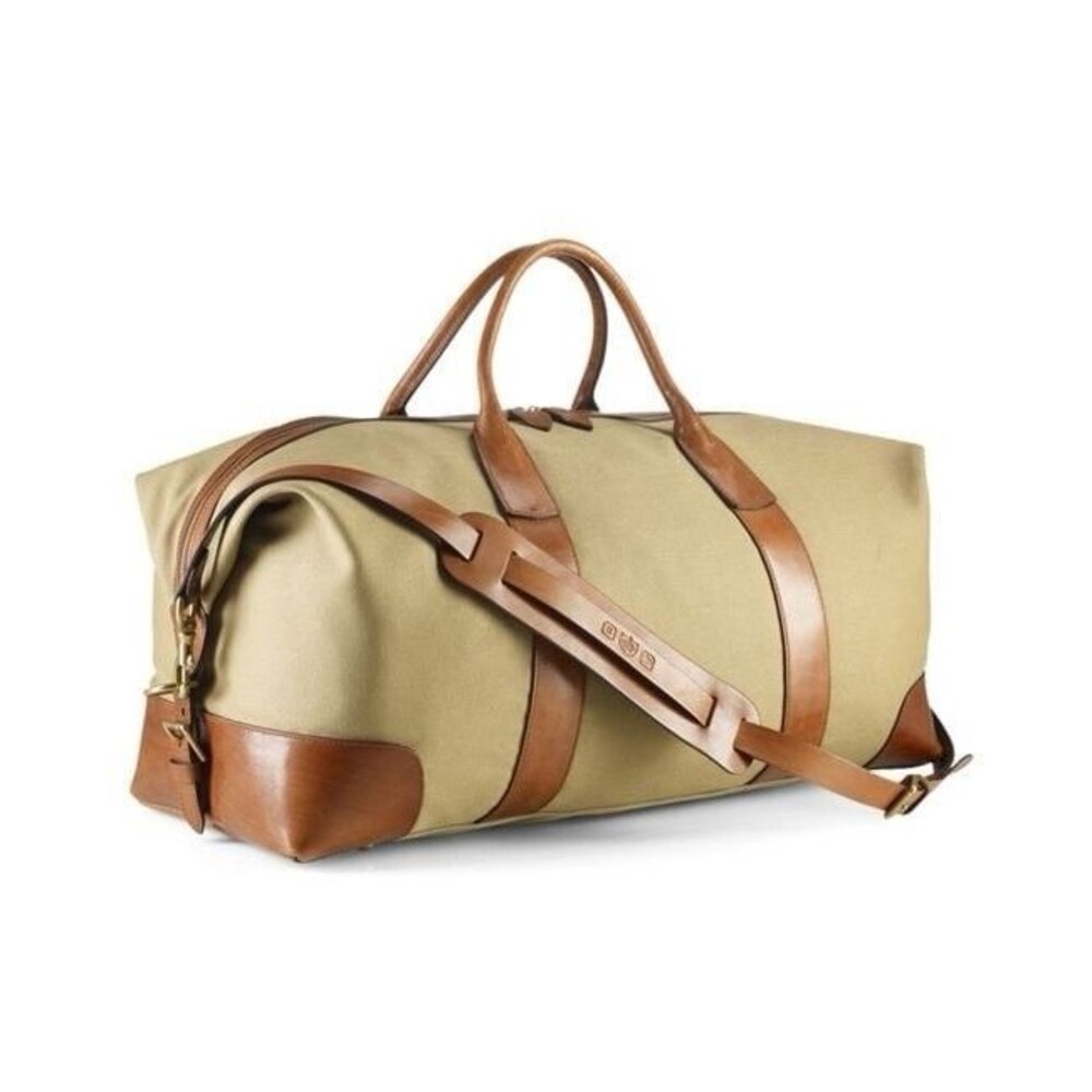 Polo Ralph Lauren Duffle Bag Safari XL Tan Cognac Canvas Leather  (23 x 12 x 10)